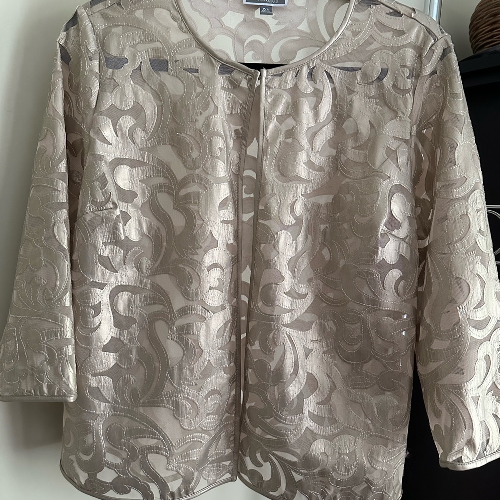 JM Collection Taupe Lace Overlay Top
